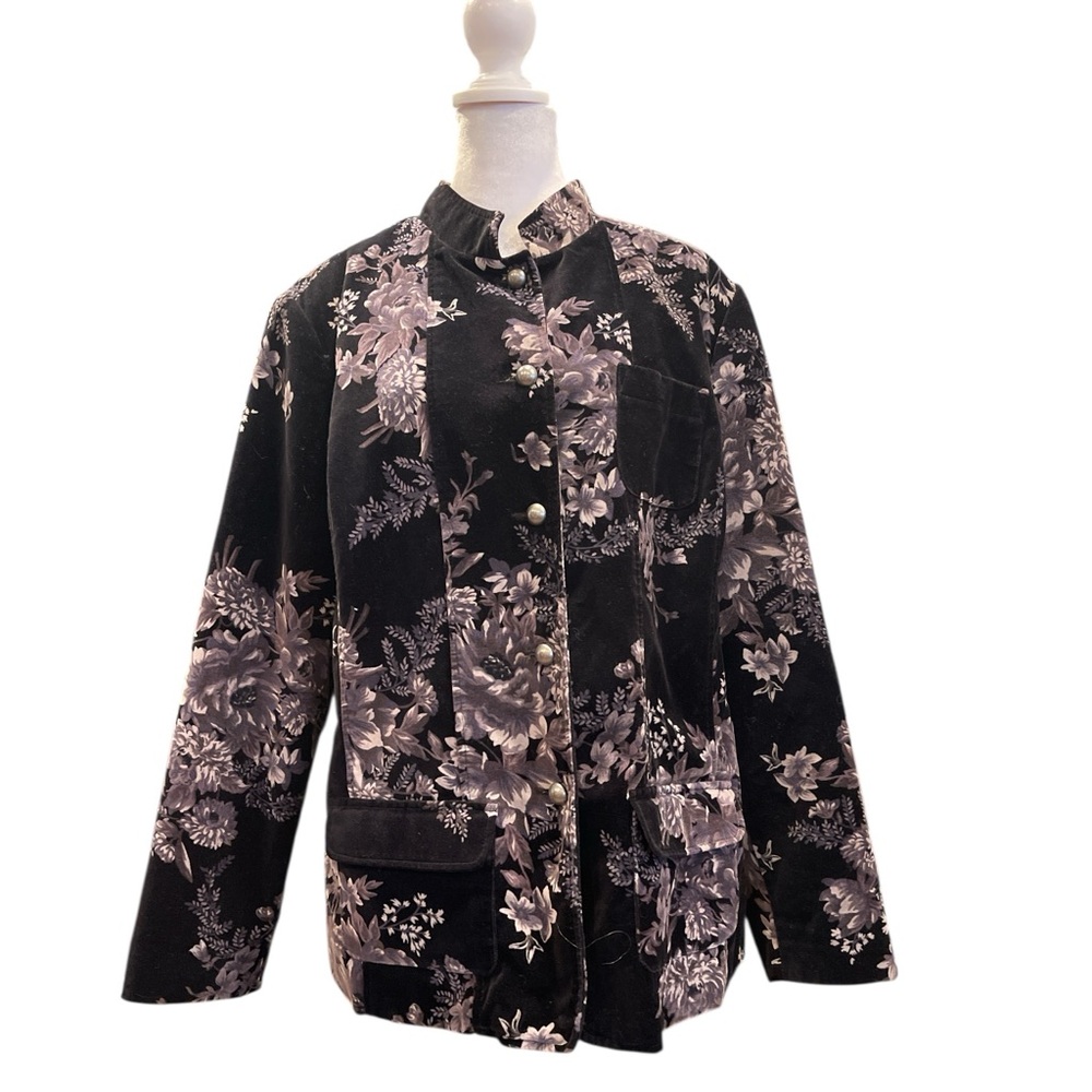 Vintage Floral Velvet Jacket L XL Dark Romantic Whimsygoth Boho - Picture 7 of 7